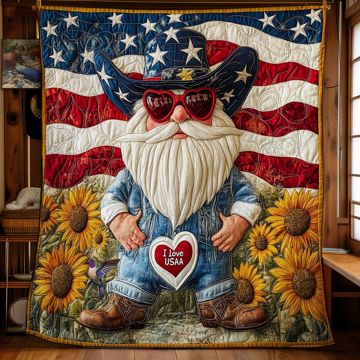 Sunflower Cowboy Gnome WY0512004CL Quilt