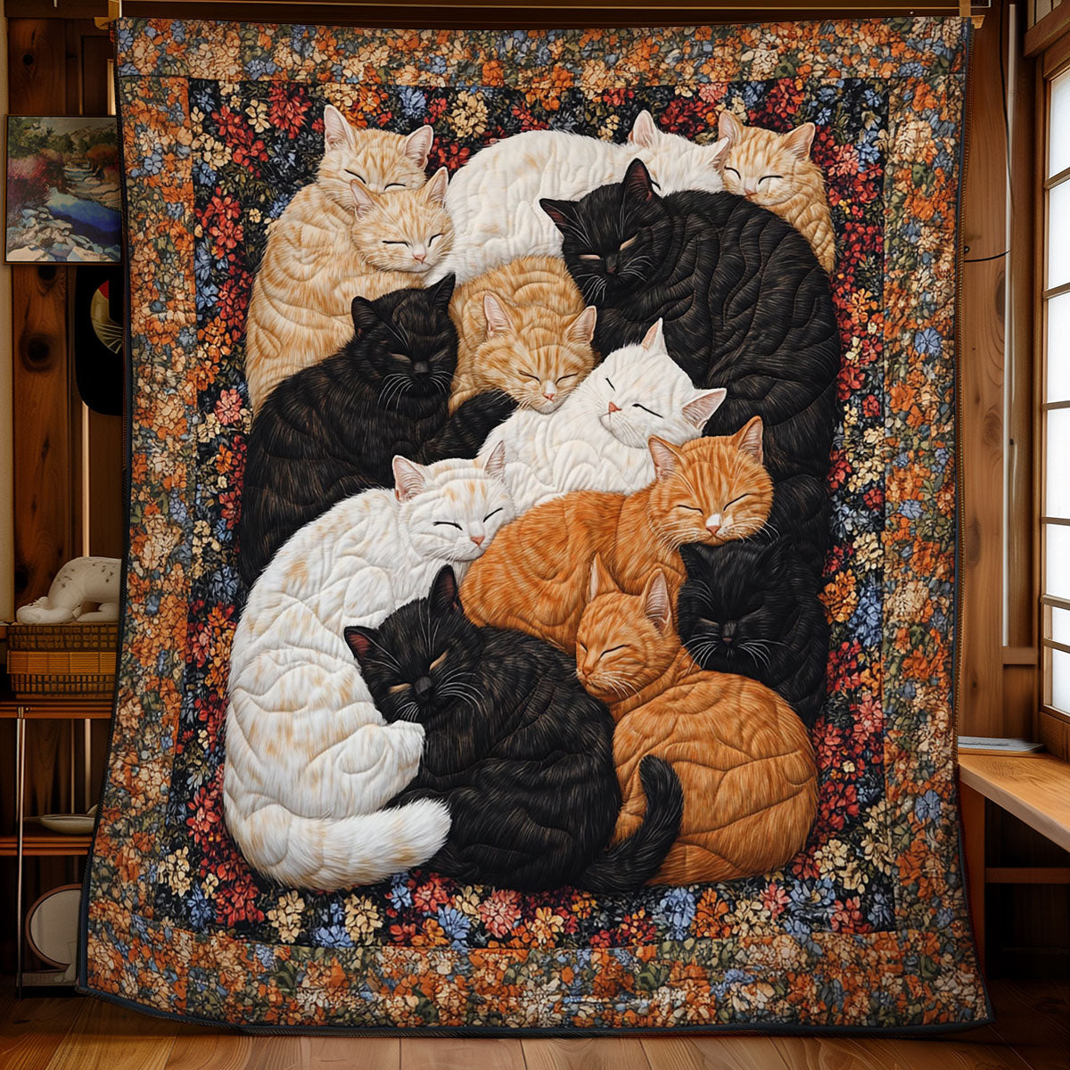 Sleeping Cozy Cat Family WY2101079CL Quilt