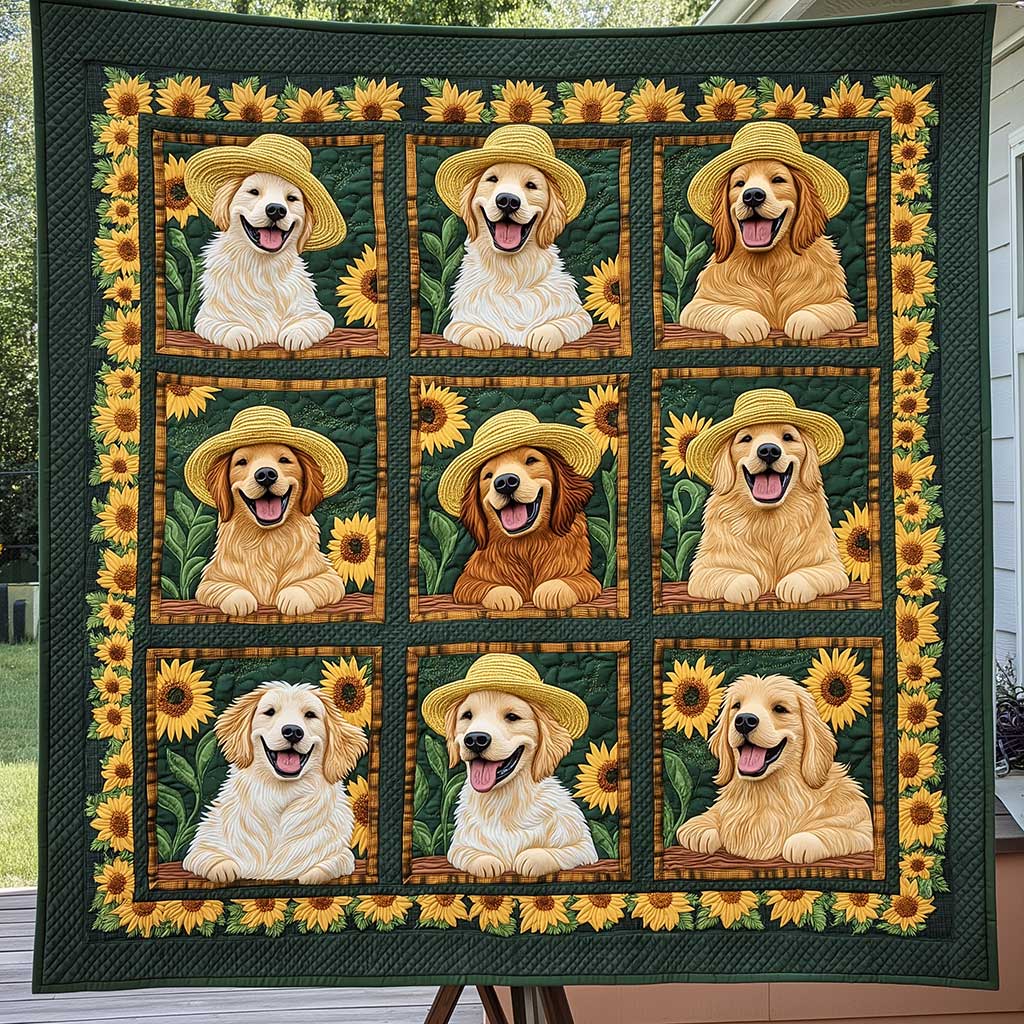 Happy Sunflower Golden Retriever WP1709027CL Quilt