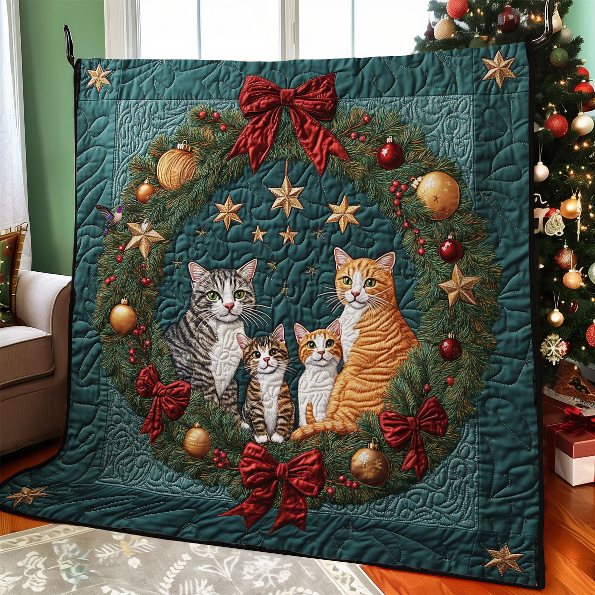 Christmas Wreath Cat WY1911078CL Quilt