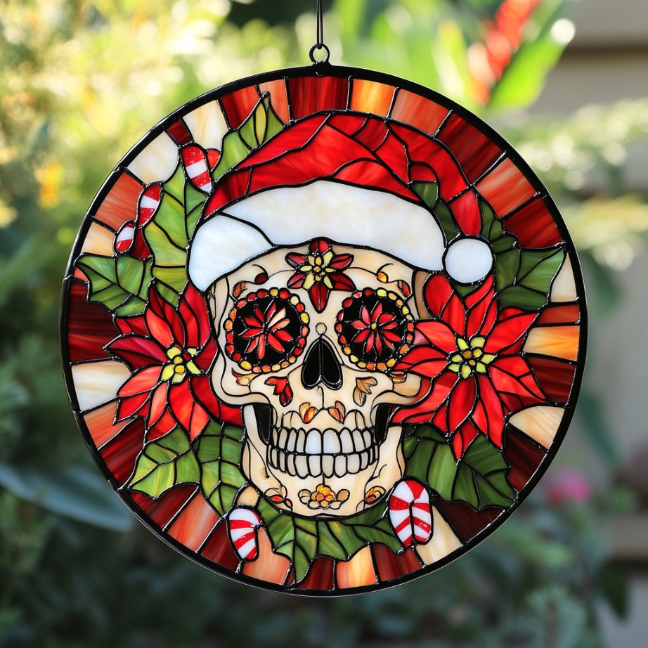 Skull Santa WU0711091CL Stained Glass Suncatcher