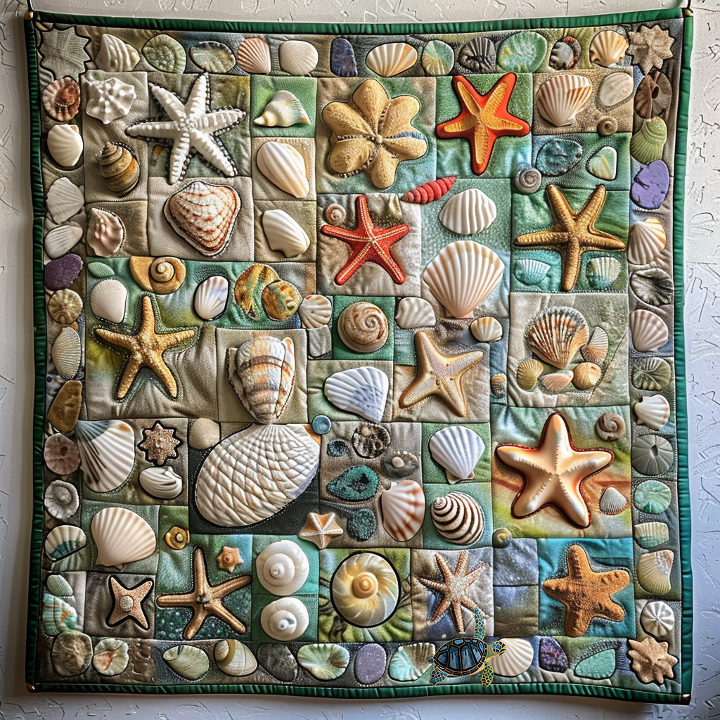 Aqua Seashells XR3010010CL Quilt