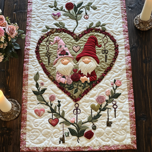 Valentine Couple Gnome WY0901147CL Quilted Table Runner