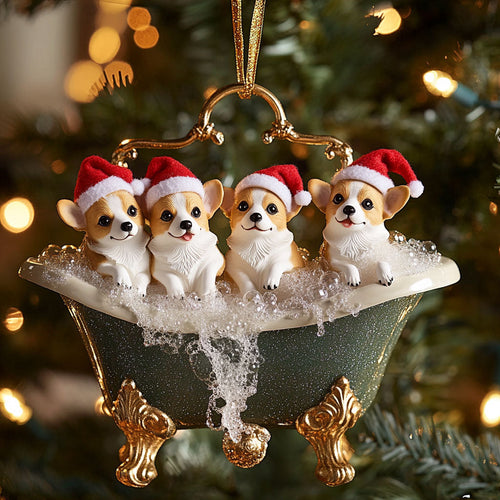 Santa Corgi Squad WN1610100CL Christmas Ornament