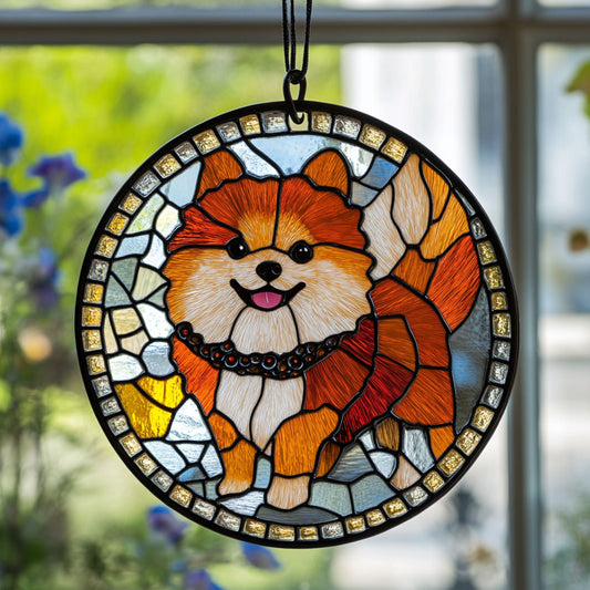 Cute Pomeranian WJ3110036CL Stained Glass Suncatcher