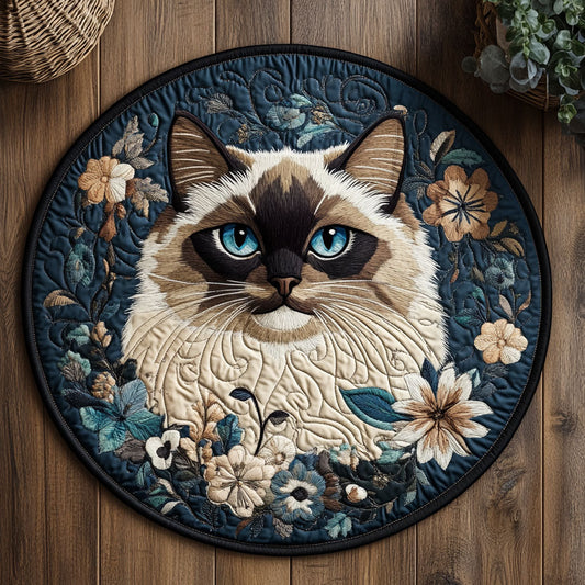 Blue Bloom Cat CP0107007CL Quilted Round Mat