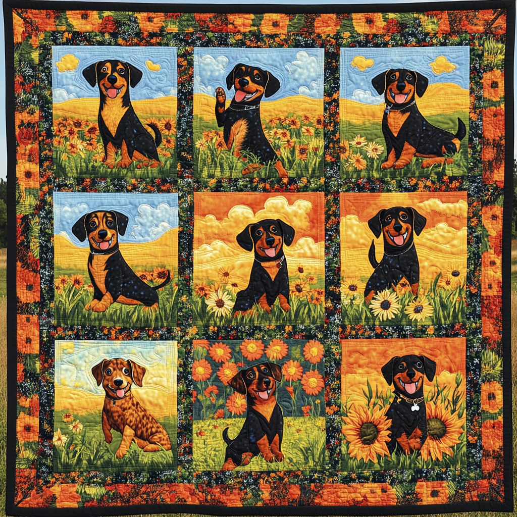 Dachshund’s Floral Frolic WN2409031CL Quilt