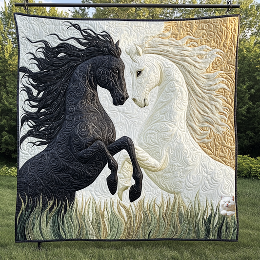 White And Black Couple Horse YR2511005CL Quilt