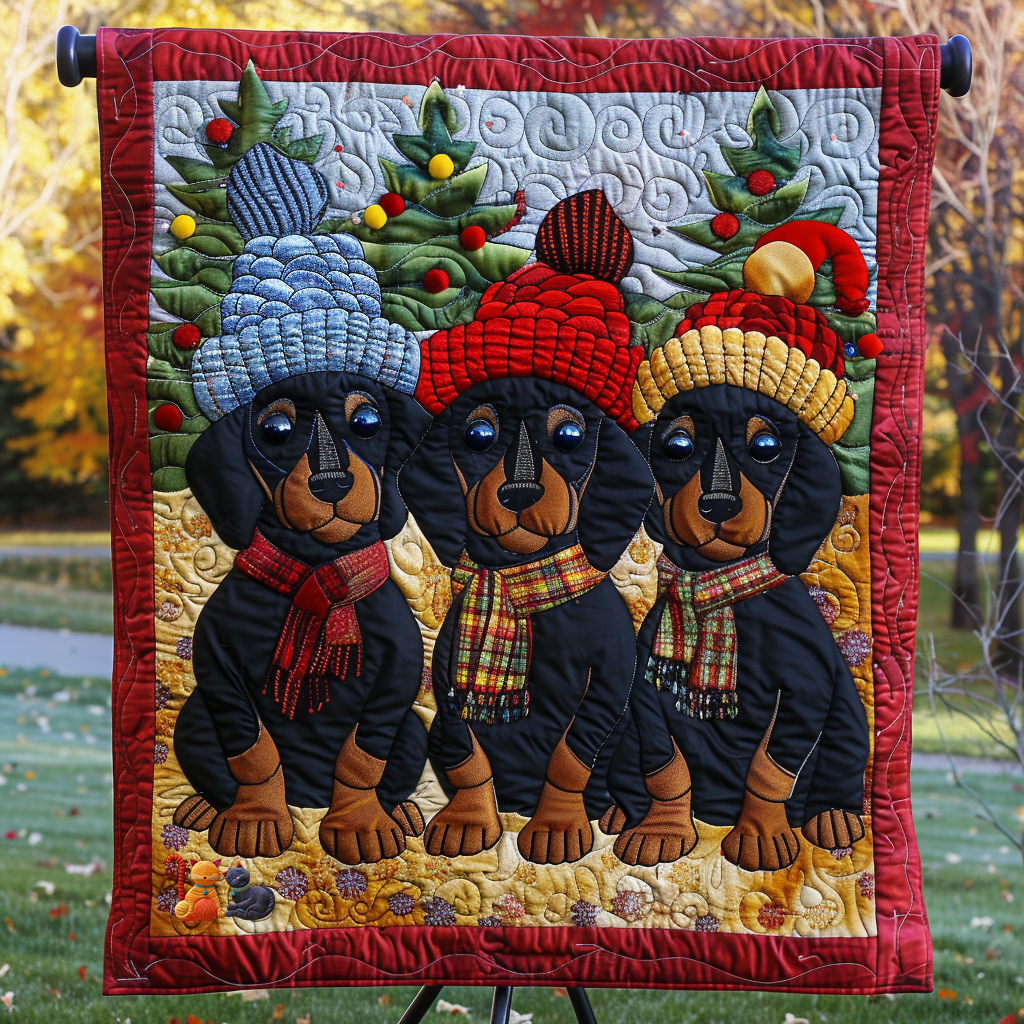 Dachshund Winter Christmas YR0711001CL Quilt