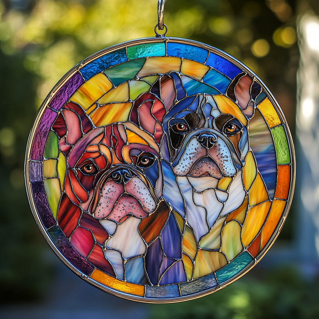 Bulldog Couple WU1601046CL Suncatcher