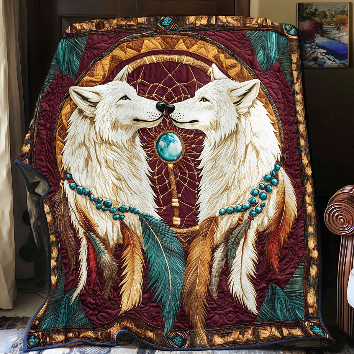 Dreamcatcher And Couple Wolf WY2702069CL Quilt