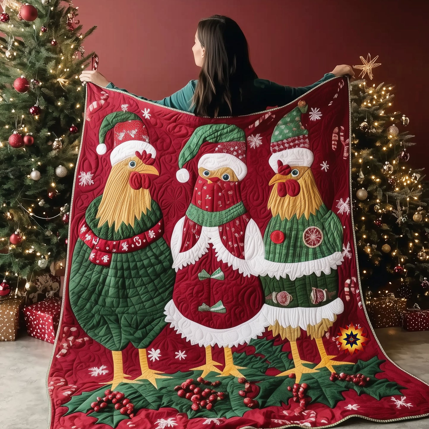 Christmas Chickens XR1811001CL Quilt