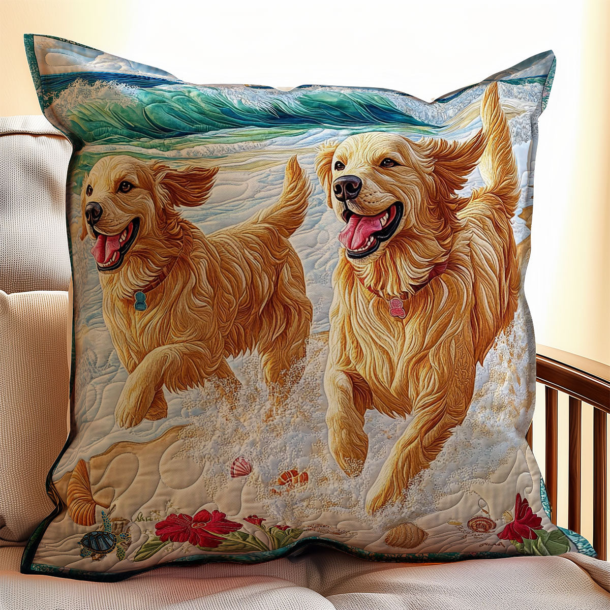 Playing Dog In Beach WY1012010CL Quilt Pillow Case