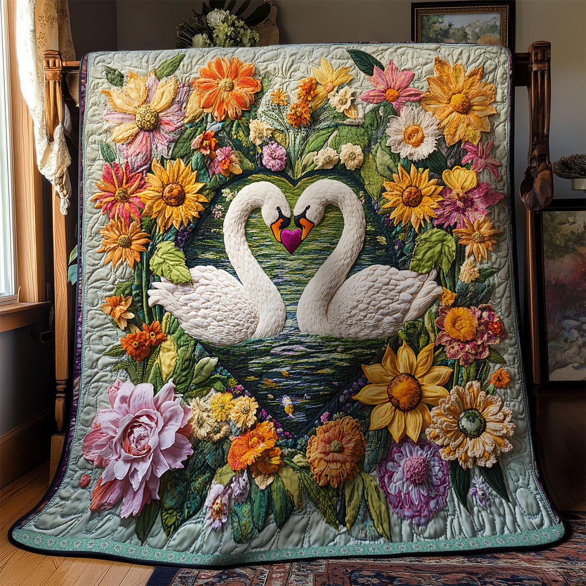 Swan Flower WX1112038CL Quilt