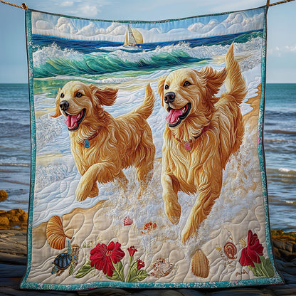 Golden Retriever Playing Beach WY0712014CL Quilt