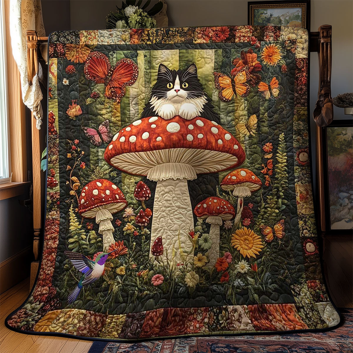 Tuxedo Cat's Mushroom Forest WN2011125CL Quilt