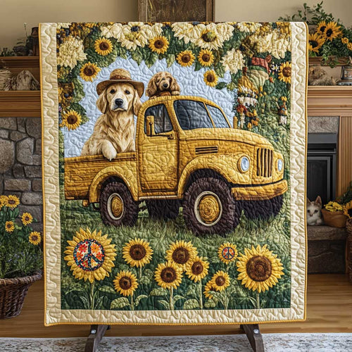 Golden Retriever Sunflower Ride WN0110037CL Quilt