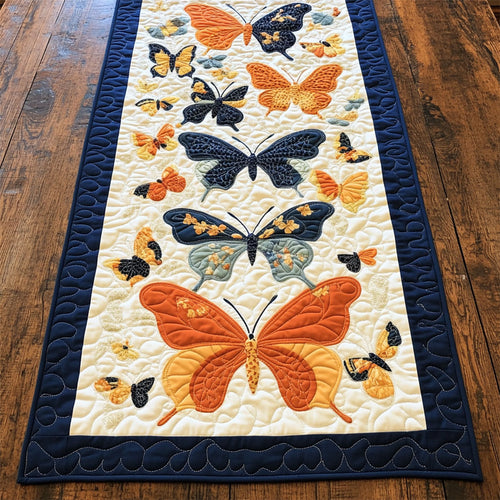 Orange And Blue Butterfly WY2802062CL Quilted Table Runner