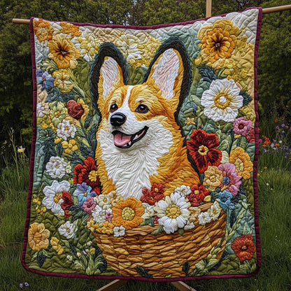 Floral Basket Corgi WP1809014CL Quilt