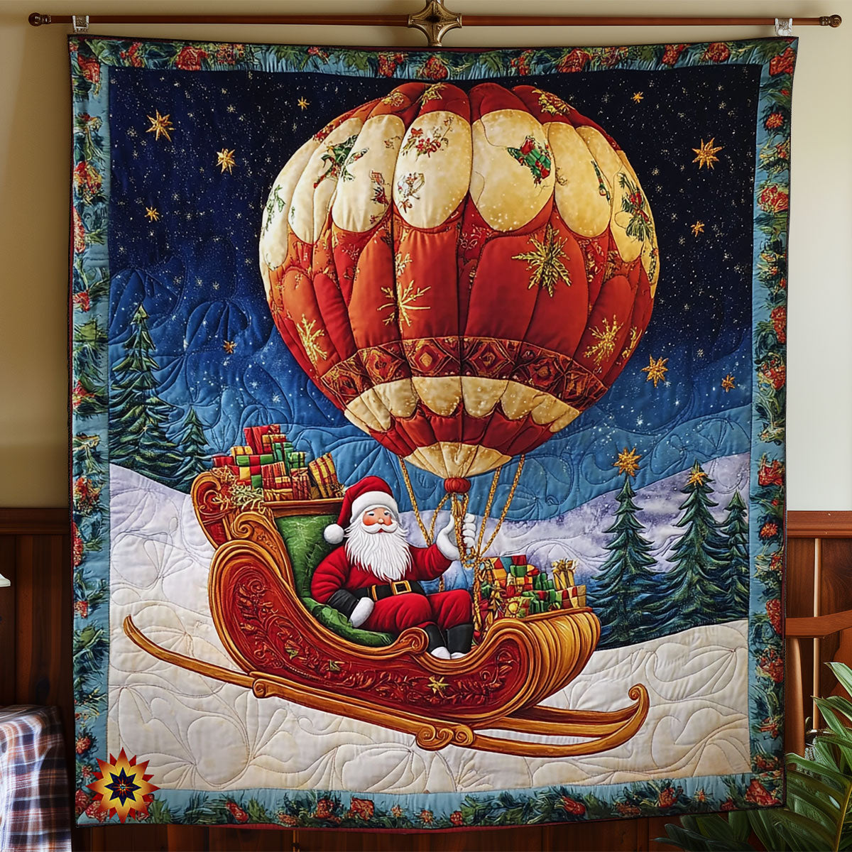 Hot Air Balloon Santa WY0212035CL Quilt