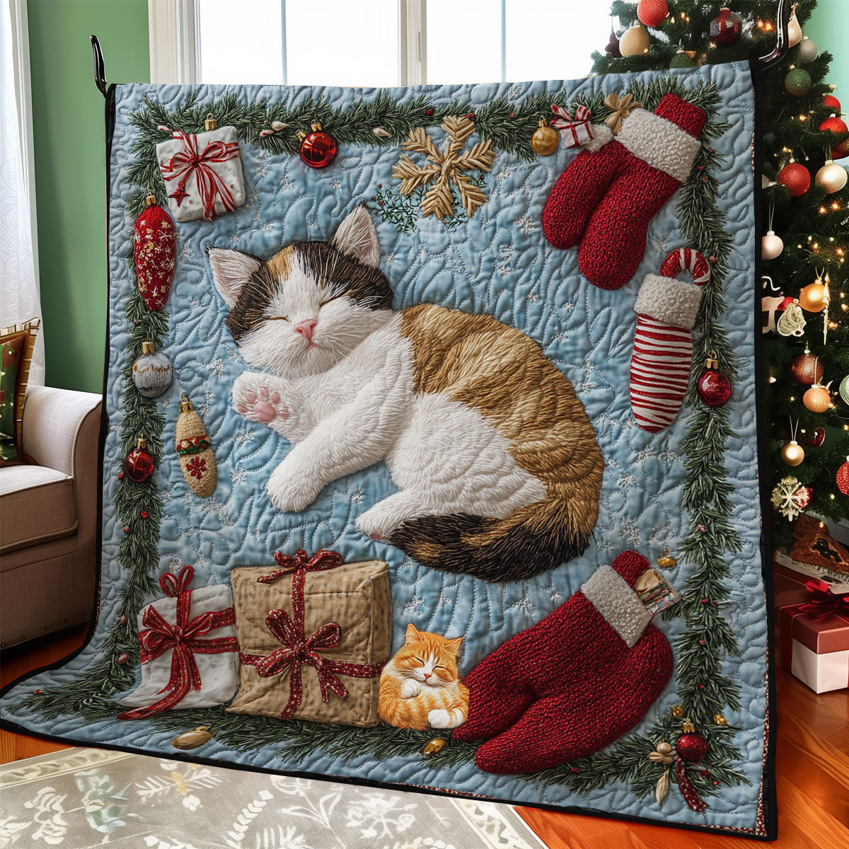 Christmas Sleeping Cat WY0512031CL Quilt