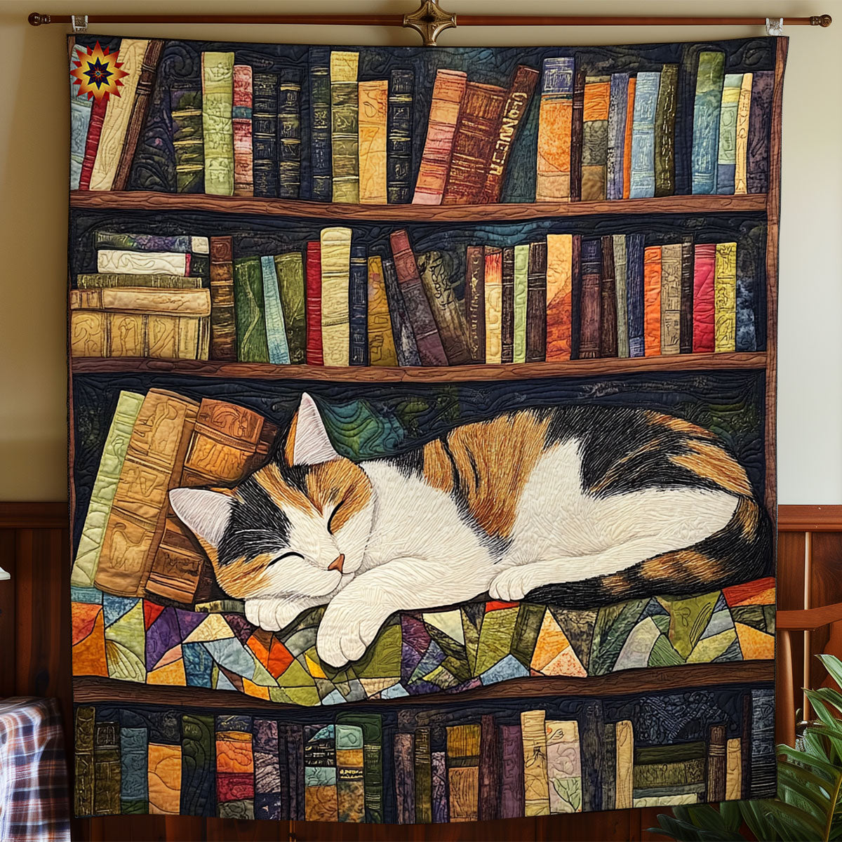 Sleeping Bookshelves Cat WY1911075CL Quilt