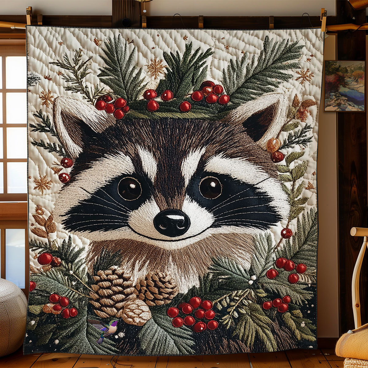 Holly Raccoon WY0611011CL Quilt