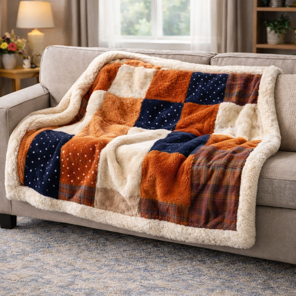 Rustic Plaid Patchwork KL2601009CL Faux Fur Throw Blanket