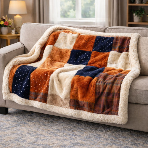 Rustic Plaid Patchwork KL2601009CL Faux Fur Throw Blanket