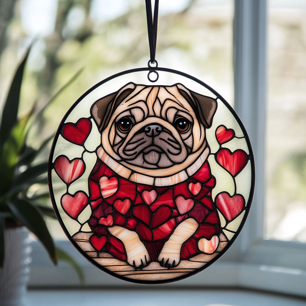 Cute Pug Valentine WX0801087CL Stained Glass Suncatcher