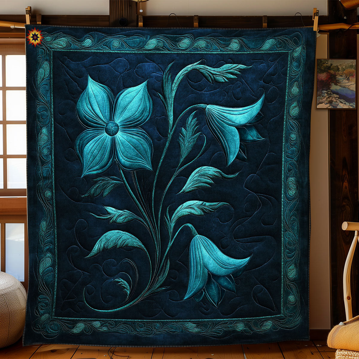 Mystic Teal Bellflower WY0811034CL Quilt