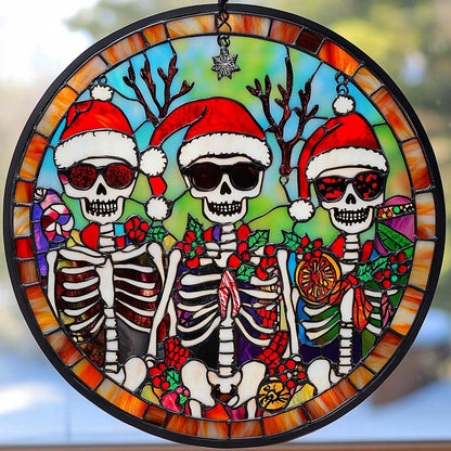 Merry Skeletons WN0711049CL Stained Glass Suncatcher