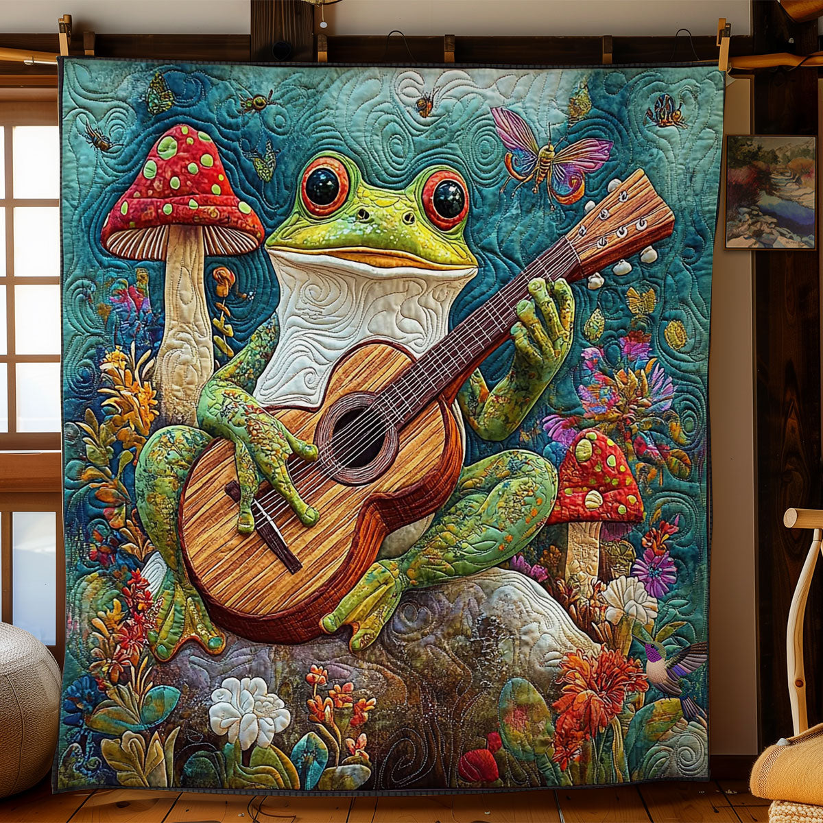 Frog Playing Guitar WY2311028CL Quilt