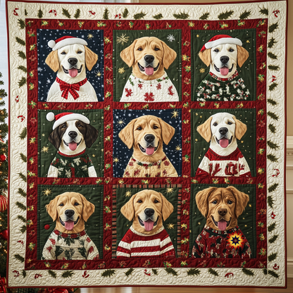 Adorable Golden Retrievers Christmas WG0912008CL Quilt