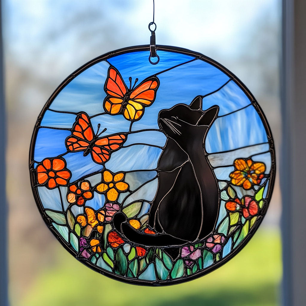 Black Cat WJ1710036CL Stained Glass Suncatcher