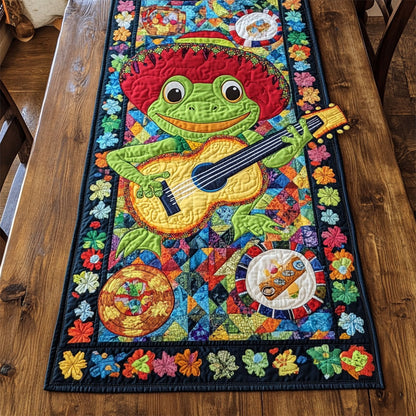 Frog Palying Guitar WY2802077CL Quilted Table Runner