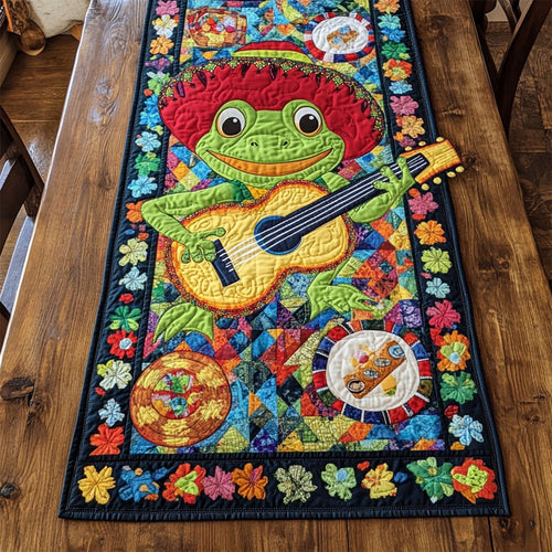 Frog Palying Guitar WY2802077CL Quilted Table Runner