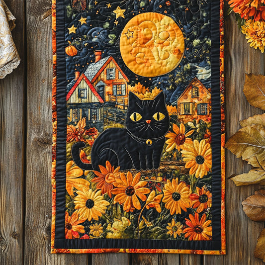 Black Cat In Garden WY2802029CL Quilted Table Runner