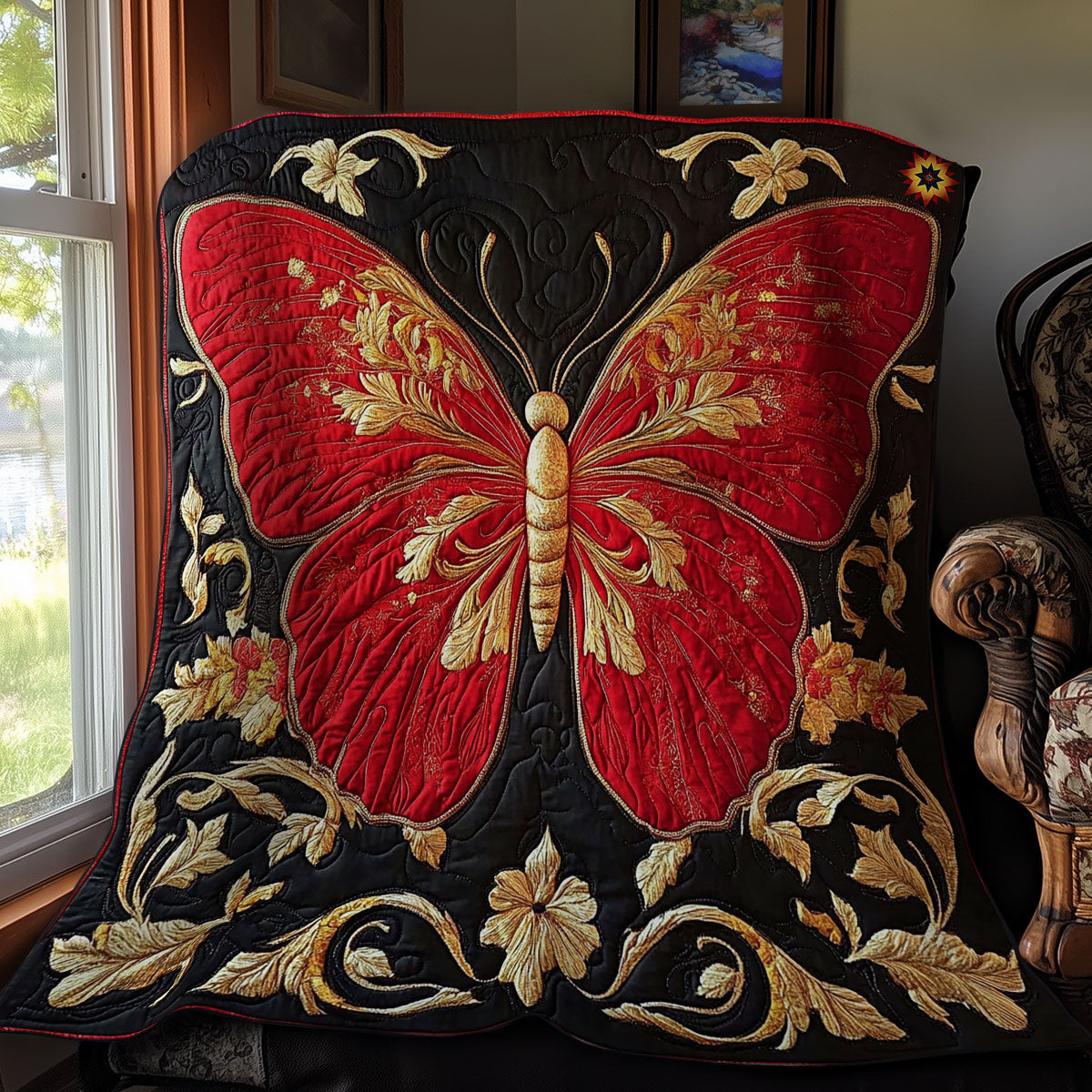 Red Gold Butterfly WY1012044CL Quilt