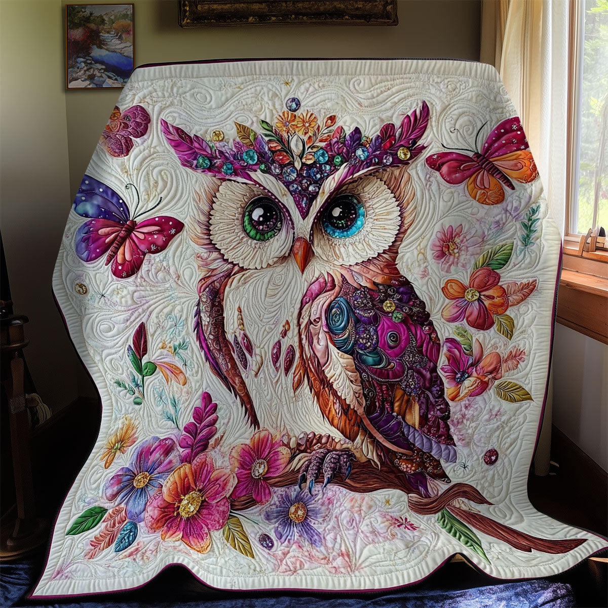 Flower Owl WY0912006CL Quilt