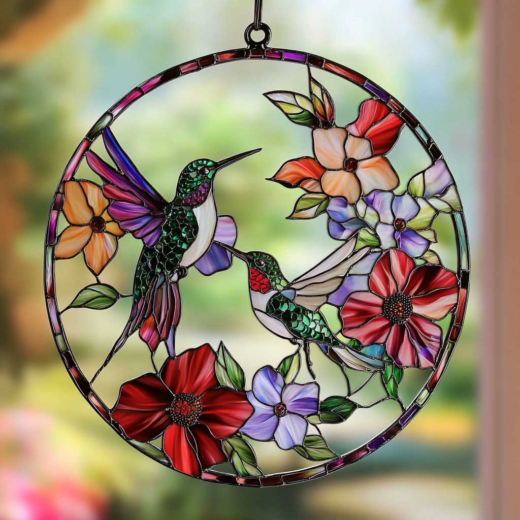 Hummingbird Dance WN0811020CL Stained Glass Suncatcher