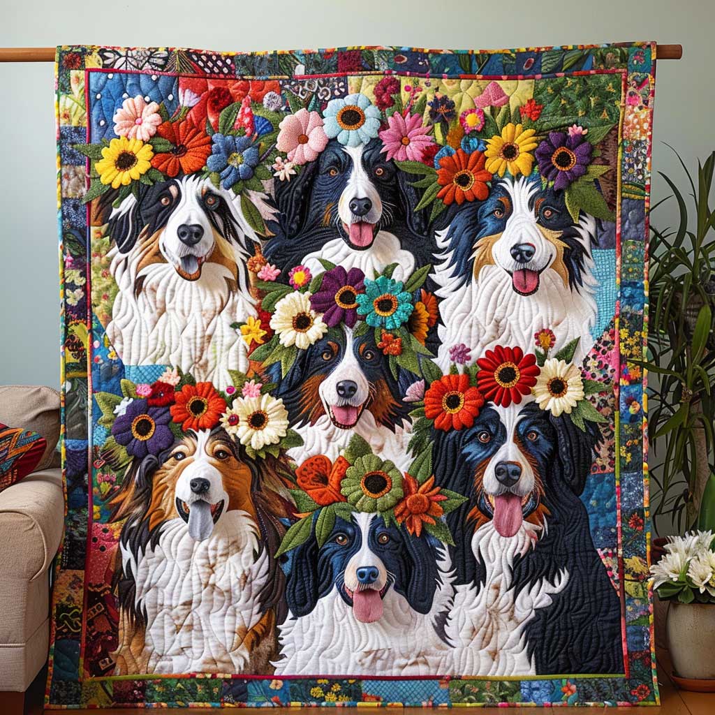 Border Collie Flower Festive WP1009005CL Quilt
