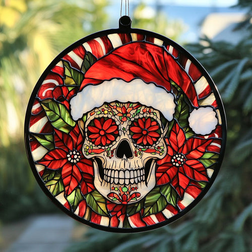 Skull Santa WU0711080CL Stained Glass Suncatcher