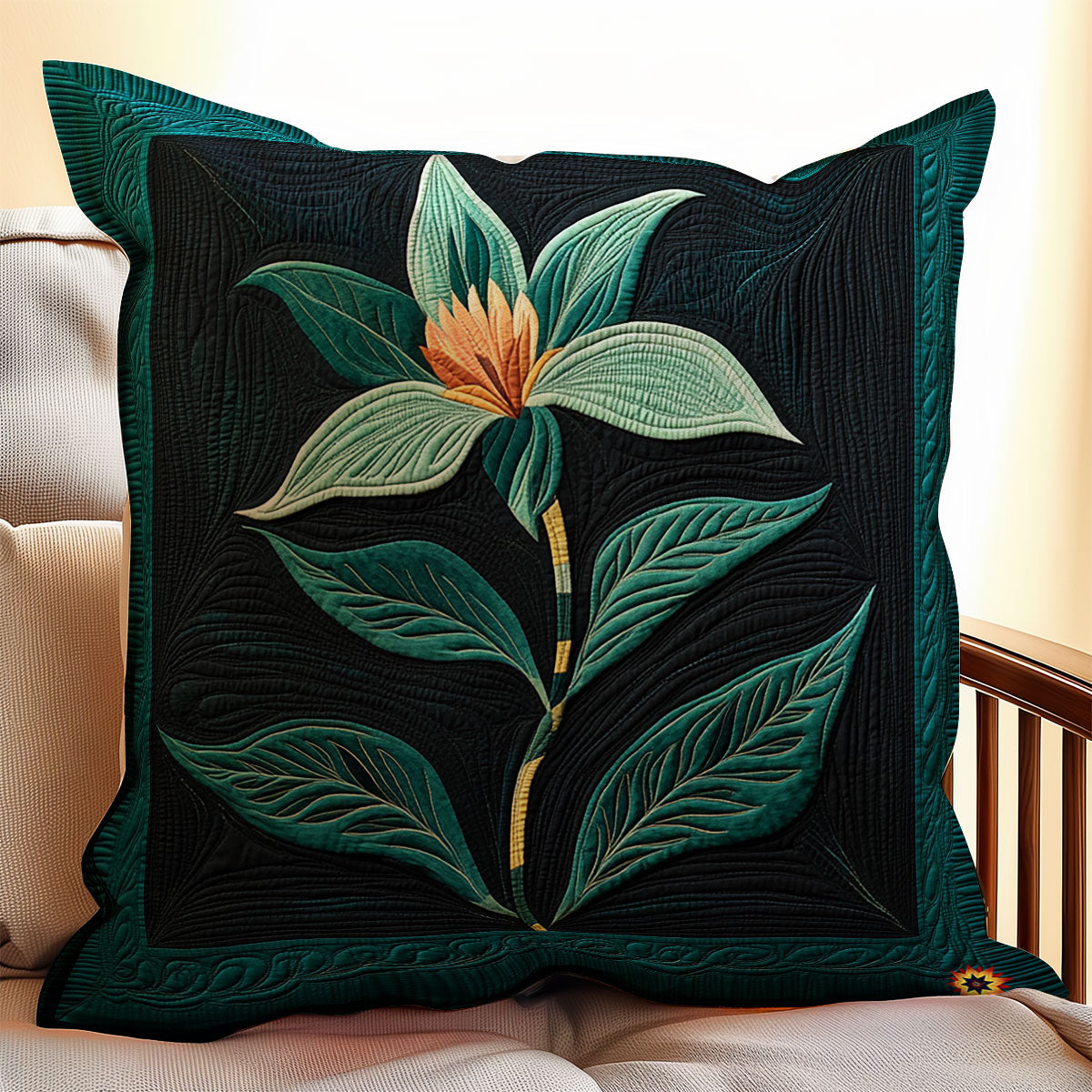 Teal Flower WY0911047CL Quilt Pillow Case