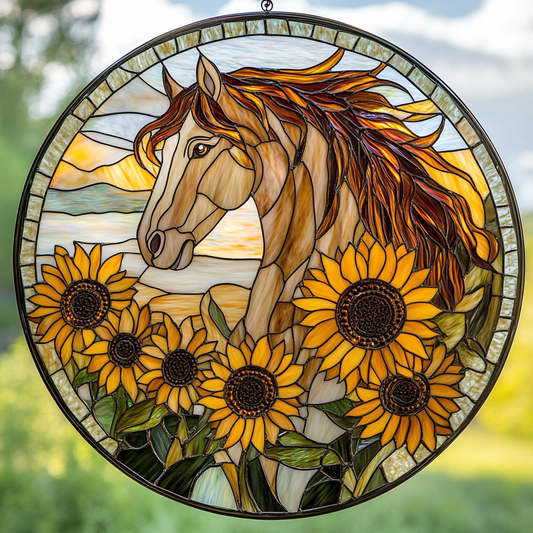 Sunflower Horse WN0611114CL Stained Glass Suncatcher