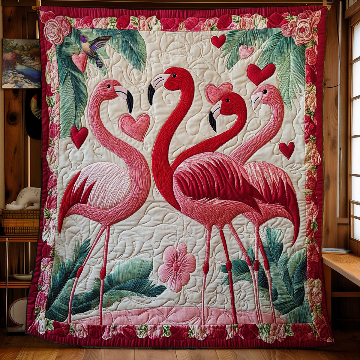 Heart Flamingo WY0512019CL Quilt