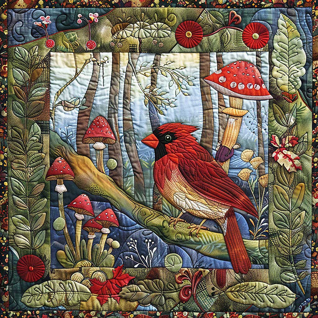 Cardinal And Mushroom WM2907001CL Quilt