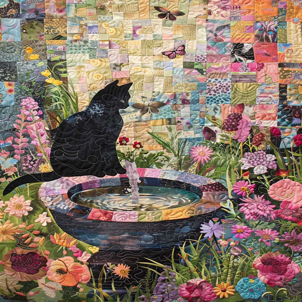 Cat By The Fountain WJ1907009CL Quilt