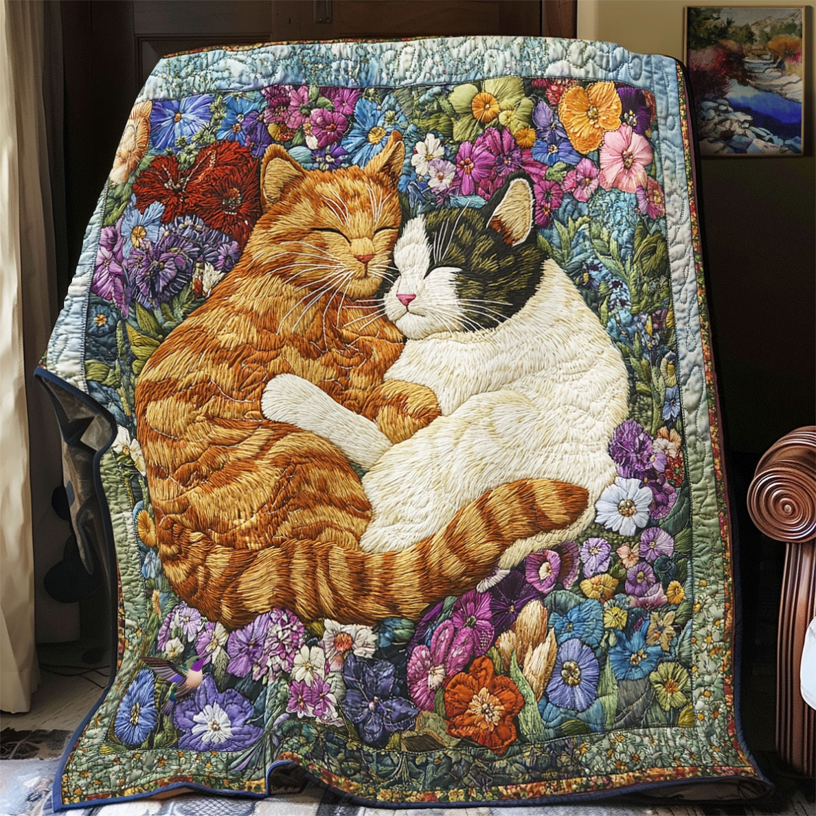 Cat Cuddle In The Garden WU2012018CL Quilt