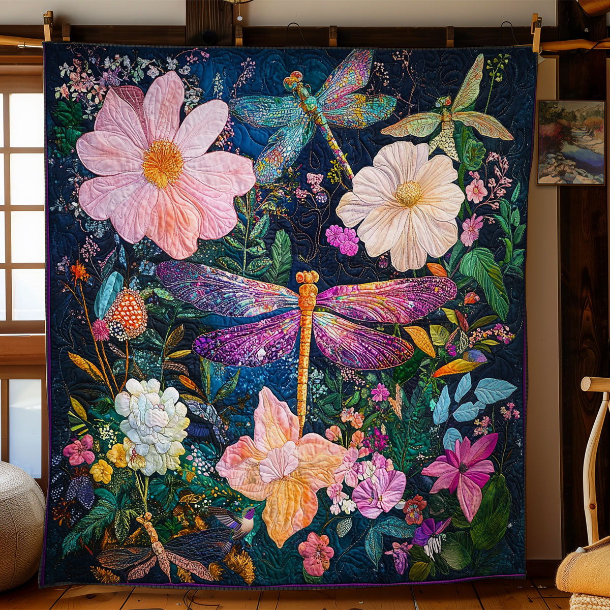 Flower Dragonfly Garden WY1811036CL Quilt